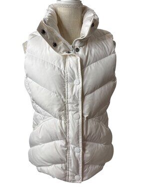 J.Crew Womens White Puffer Vest Quilted Down Button Front Sleeveless Warm Size M
